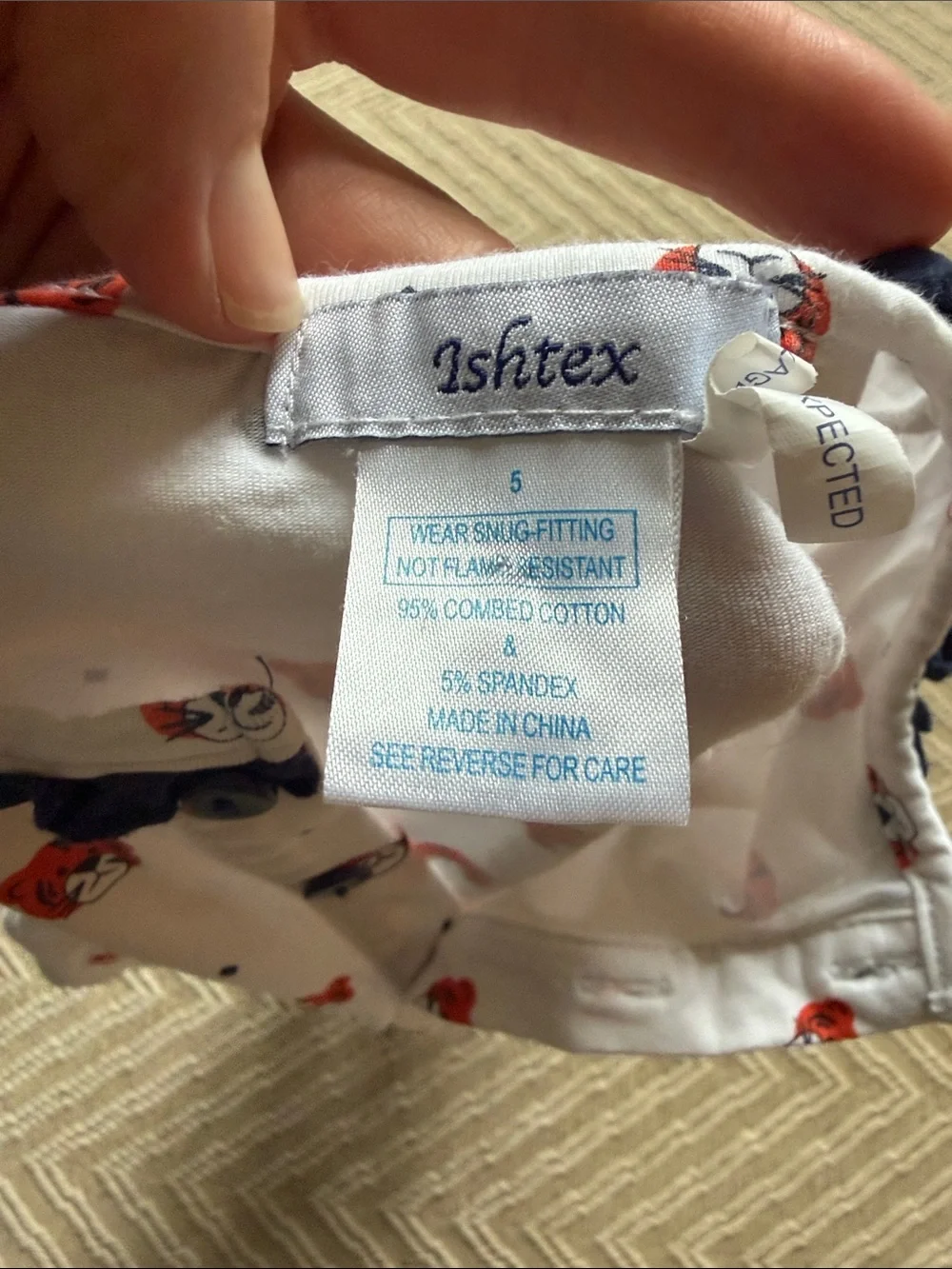 Ishtex size 5 pajamas